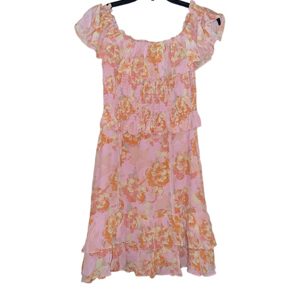 ASTR The Label Riviera Floral Off Shoulder Dress in Pink Papaya - Picture 8 of 12